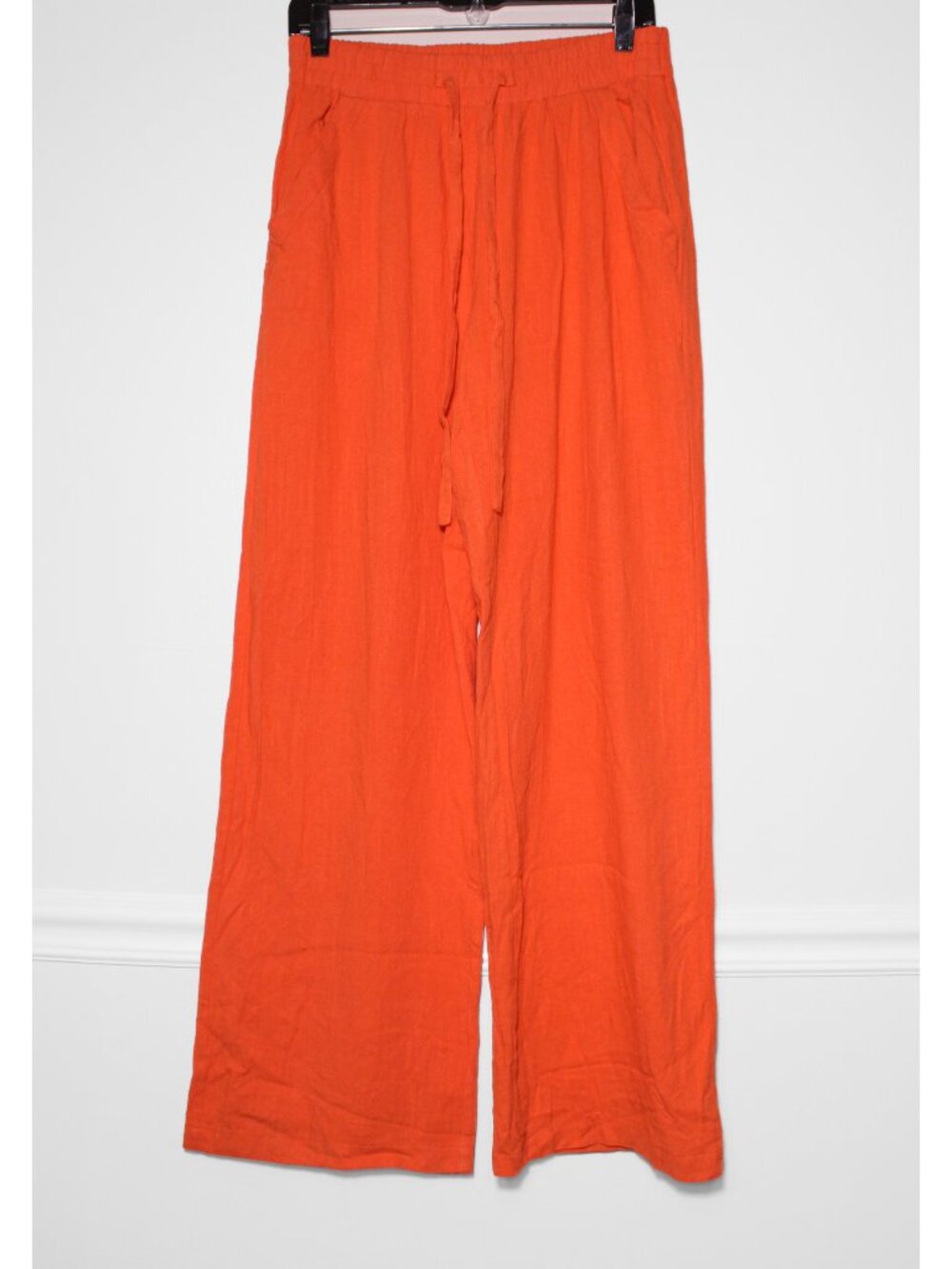 Sienna Sky Womens Linen Blend Wide Leg Pants Pull On Drawstring Orange Fits Sz M